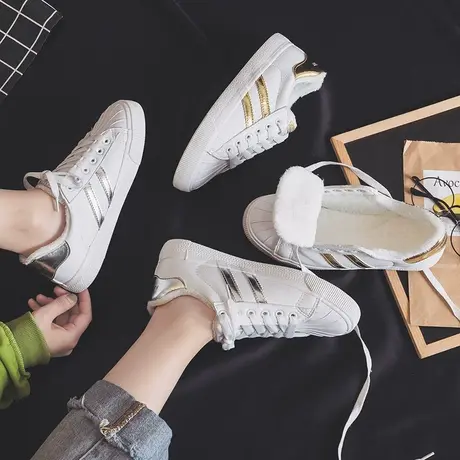二棉鞋女2020新款秋鞋小白鞋爆款冬季加绒百搭女学生潮鞋休闲板鞋图片
