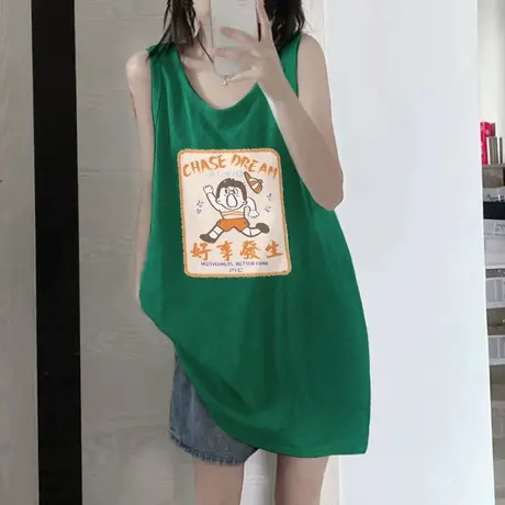 美式纯棉吊带坎肩背心无袖t恤女夏季设计感小众外穿宽松挂脖上衣商品大图