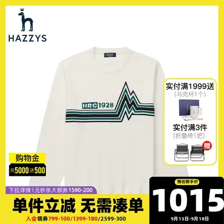 Hazzys哈吉斯长袖圆领男士羊毛上衣保暖休闲针织衫潮流活力毛衣男商品大图