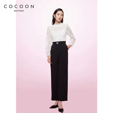 COCOON商场同款时尚上衣2023秋季新款女蕾丝拼接黑白撞色连体裤图片