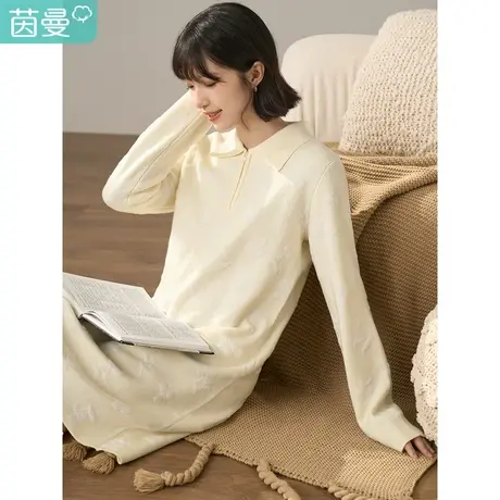 【商场同款】茵曼2023冬女装新款优雅翻领提花百搭套头毛织连衣裙图片