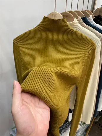 欧货半高领坑条显瘦毛衣女2022秋冬新款纯色内搭针织衫打底衫上衣图片