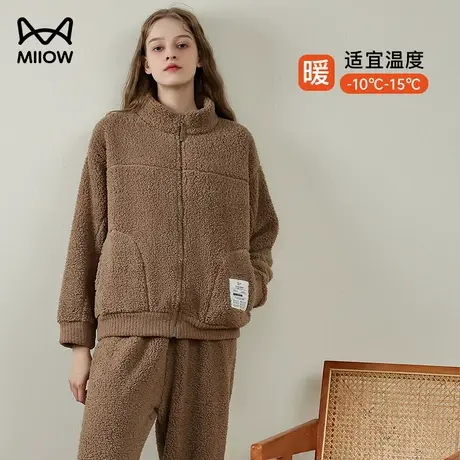 猫人睡衣冬季女款珊瑚绒加厚加绒长袖宽松法兰绒家居服套装可外穿商品大图