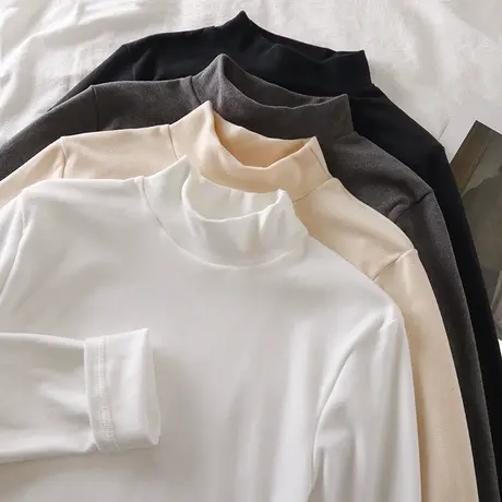 德绒半高领打底衫女春秋冬新款洋气内搭黑色长袖T恤保暖加厚上衣图片