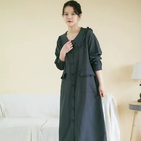 胖妹妹秋季2023新品法式衬衫连衣裙 大码微胖条纹翻领宽松衬衫裙商品大图