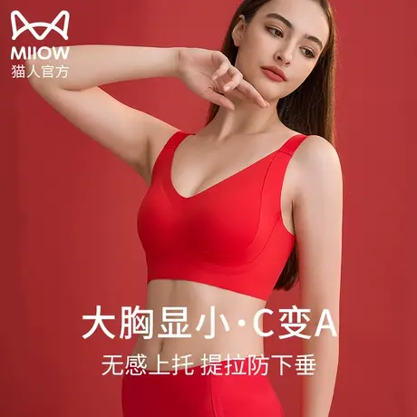 猫人内衣女红色结婚新娘大胸显小收副乳防下垂聚拢龙年本命年文胸图片