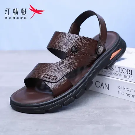 红蜻蜓沙滩鞋夏季款户外两穿真皮软底凉拖鞋中老年休闲防滑凉鞋男商品大图