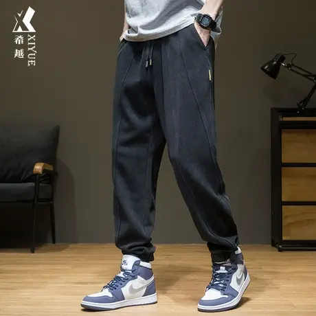 夏季运动卫裤男胖子宽松大码加绒加厚束脚裤子春秋季男士休闲长裤图片