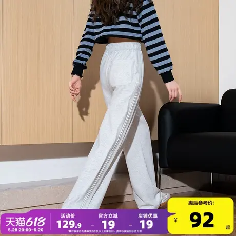 唐狮2025年春季新款女休闲长裤子窄版灰色显瘦直筒裤宽松抽绳百搭图片
