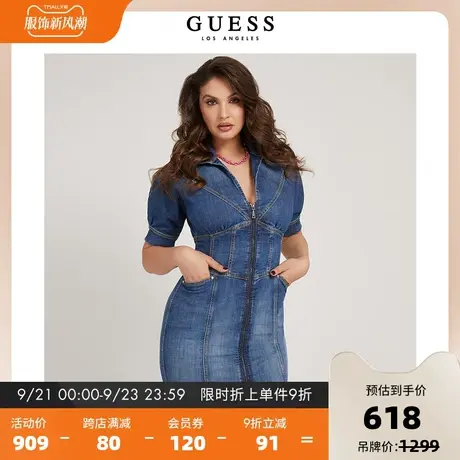 GUESS 女士翻领短袖修身收腰连衣裙-W2GK31D3ZTL图片