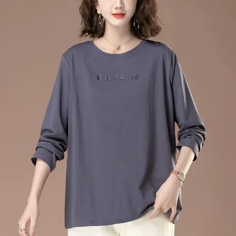 长袖t恤女春秋加肥加大码女装宽松中老年妈妈休闲纯棉显瘦打底衫商品大图