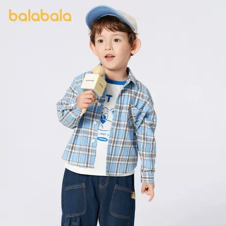 巴拉巴拉童装儿童长袖衬衫男童格纹上衣2024秋装新款亲子装学院风商品大图