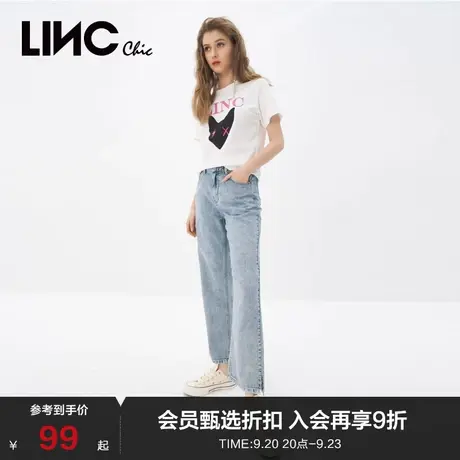【牛仔裤合集】LINCCHIC金羽杰裤子复古高腰牛仔凉凉裤S212JE309商品大图