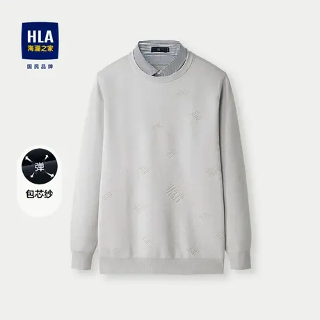HLA/海澜之家包芯纱针织衫24秋季新款双领设计满身提花修身毛衣男图片