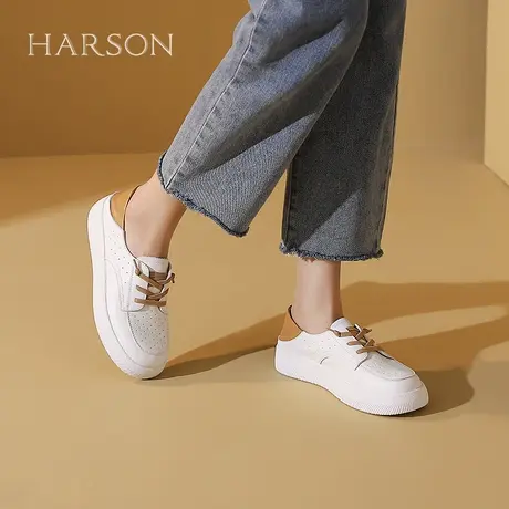 哈森轻薄小白鞋女秋冬新款拼色牛皮革休闲运动板鞋HC240603商品大图