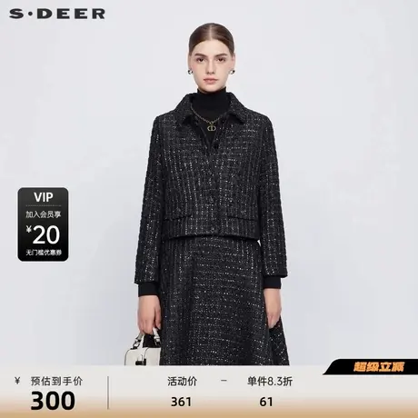 sdeer圣迪奥女装通勤风复古翻领格纹短款外套S23482206图片