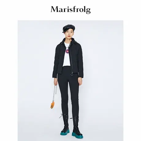【轻暖羽绒】Marisfrolg玛丝菲尔冬季新款白鹅绒黑色立领羽绒服商品大图
