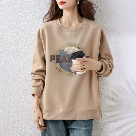 胖MM春秋圆领卫衣女宽松加肥加大码女装妈妈减龄百搭套头显瘦上衣商品大图