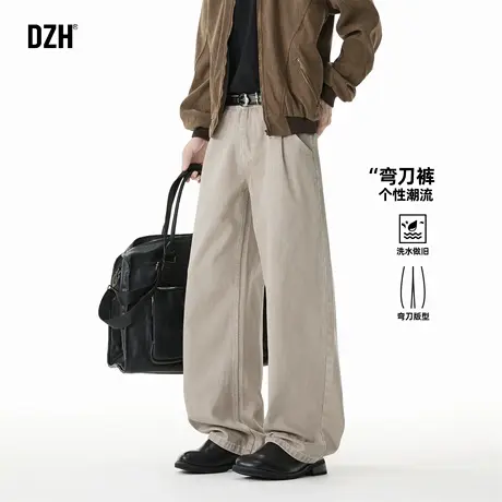 男生卡其色弯刀牛仔裤男款美式潮牌2025新款休闲长裤秋季裤子百搭商品大图