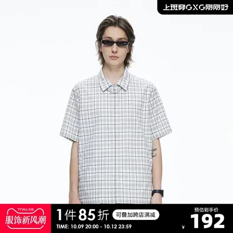 YATLAS亚锐男装夏季商场同款格纹翻领衬衫潮流短袖图片