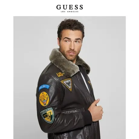 GUESS23年新款秋男士头层羊皮皮衣夹克翻领外套-M3BL09L0TD0商品大图
