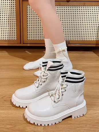 马丁靴英伦风潮ins酷女靴子2023秋冬新款系带单靴加绒时尚小短靴商品大图