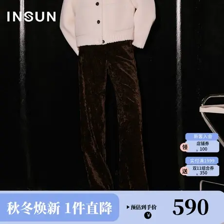 恩裳COVER2023冬季新款丝绒哑光直筒弹力休闲裤牙签褶显瘦拖地裤商品大图