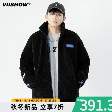 VIISHOW羊羔绒羽绒服男冬季美式加厚宽松字母满印保暖摇粒绒外套图片