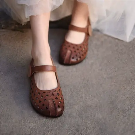 Artmu阿木复古镂空单鞋女平底浅口一字带玛丽珍鞋软底鞋2023新款商品大图