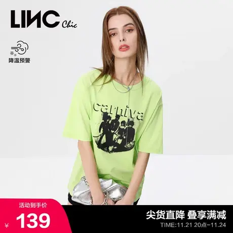 LINCCHIC金羽杰T恤女摇滚印花圆领短袖女T恤夏季上衣S222TS399商品大图
