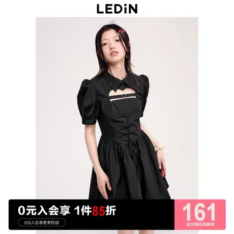 乐町纯欲风镂空连衣裙2023夏季新款女装小黑裙设计感收腰裙子图片