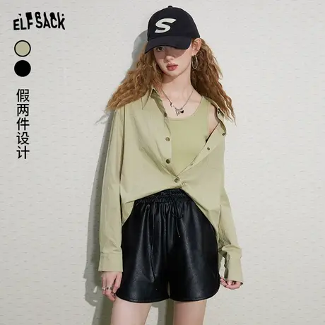 妖精的口袋长袖薄款针织衬衫女2024春夏新款宽松防晒慵懒风衬衣商品大图
