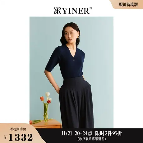 YINER音儿女装秋季女装法式优雅V领休闲针织衫套头上衣商品大图