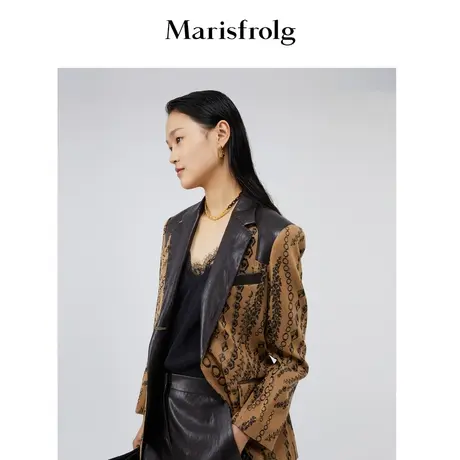 【时尚潮流系列】玛丝菲尔秋季新款咖色花稿修身时尚西装图片