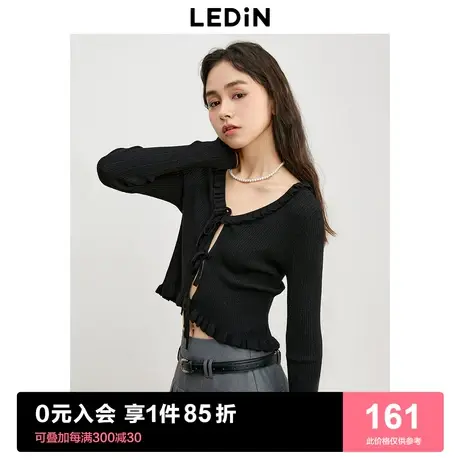 乐町新品纯欲性感毛衣外套2023秋季新款外搭绑带蝴蝶结小开衫女图片