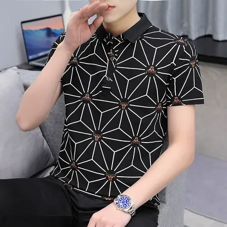 2022夏季新款纯棉短袖T恤男翻领半袖polo衫潮流个性打底衫上衣ins商品大图