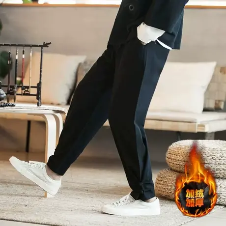 秋冬唐装中式长裤中国风男士灯笼裤加绒宽松休闲裤青年居士束脚裤商品大图