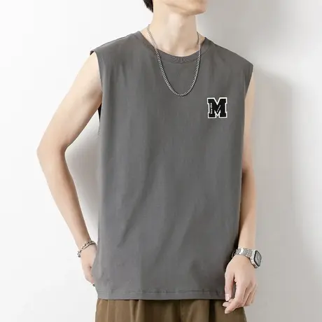 纯棉背心男潮夏季薄款宽松外穿健身篮球跨栏运动坎肩无袖t恤汗衫图片