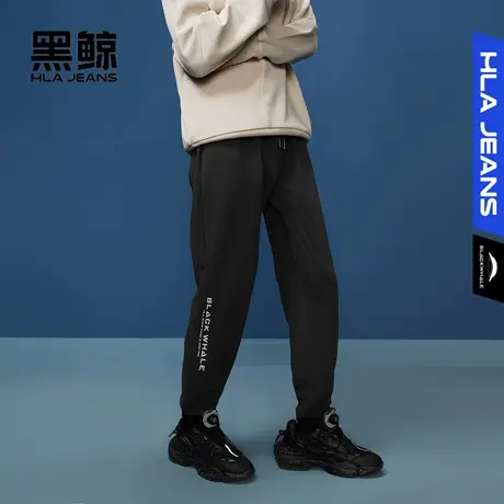 黑鲸HLAJEANS海澜之家旗下潮牌字母印花休闲裤男腰间抽绳束脚裤商品大图
