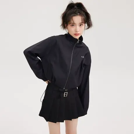 尔给美式立领拉链外套春秋2022年新款女设计感小众薄款韩系上衣商品大图