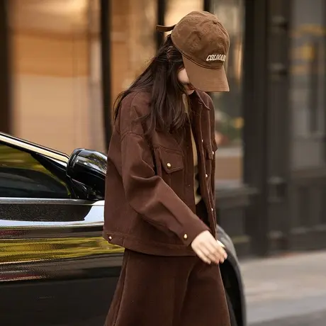 时尚气质外套2023年冬季新款翻领加厚百搭高级宽松显瘦短款上衣图片