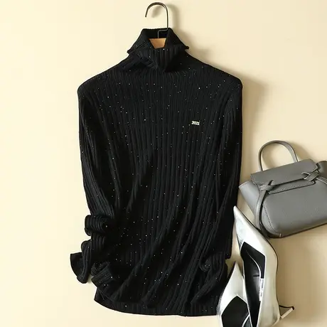 高领洋气打底衫女秋冬2023新款韩版套头修身堆堆领针织衫女毛衣潮商品大图