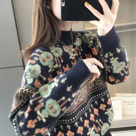 2025年新款高领毛衣女冬加厚打底衫卡通学生洋气秋冬慵懒宽松外穿商品大图