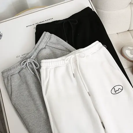 小个子白色运动休闲卫裤女2021年春季新款洋气韩版宽松束脚裤子潮图片