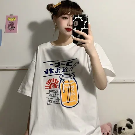 网红港风短袖t恤女2020年新款宽松韩版原宿风ins超火纯棉上衣服潮图片