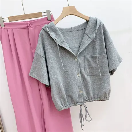 带帽t恤女短袖宽松夏装学生百搭半袖设计感女小众短款上衣服潮ins商品大图