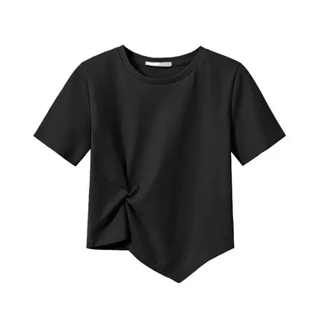 白色短袖t恤女夏正肩不规则设计感小众气质百搭独特别致短款上衣商品大图