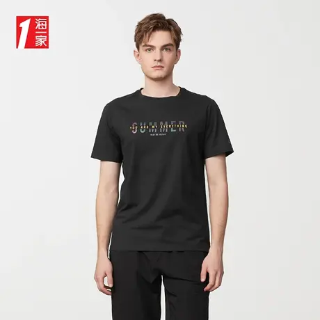 海一家时尚字母印花短T夏季基础休闲圆领短袖T恤男商品大图