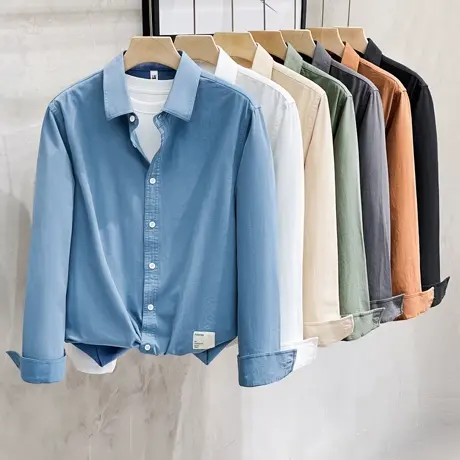 秋冬新款轻奢高级感纯棉男士衬衫美式重磅休闲潮流衬衣男痞帅上衣商品大图