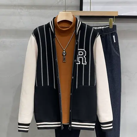 棒球服男士秋冬季外套2023深秋新款休闲针织夹克男百搭毛衣开衫男商品大图